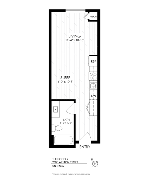 Floor plan for studio, 1 bath, 515 sqft